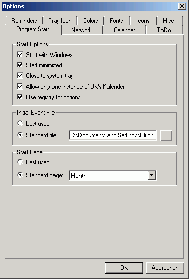 Options - Program start